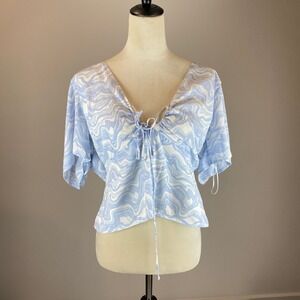 NWT Abercrombie & Fitch Women's Shirt Size XL Blue White Marbled Smocked